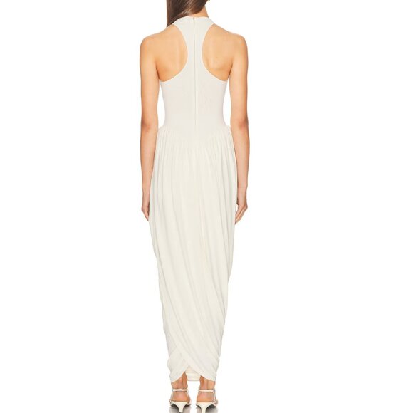 Helsa The Duchess Jersey Midi Dress Medium Ivory White Knit Cocktail Party - Picture 4 of 10